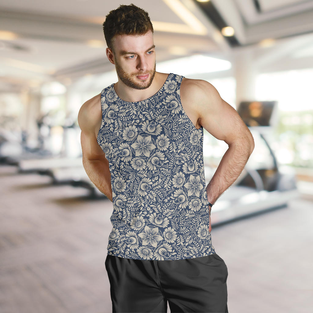 Elegant Floral Print Pattern Men Tank Top