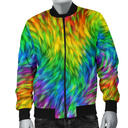 Rainbow Fur Design Print Men Bomber Jacket