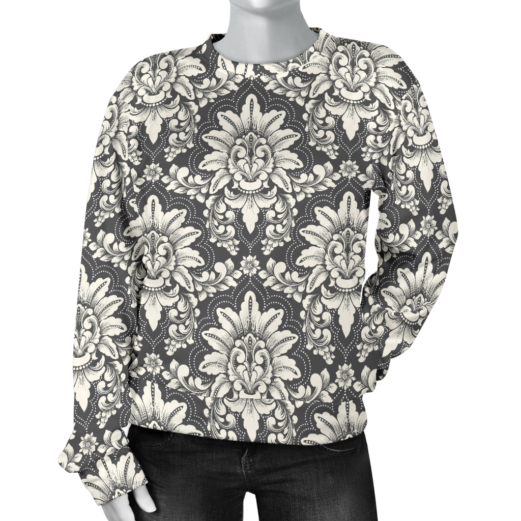 Damask Elegant Print Pattern Women Long Sleeve Sweatshirt