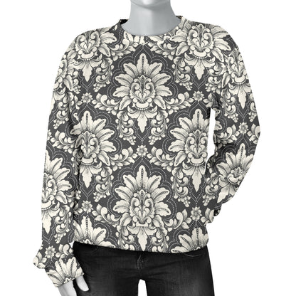 Damask Elegant Print Pattern Women Long Sleeve Sweatshirt