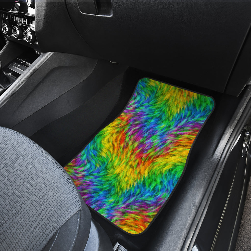 Rainbow Fur Design Print Car Floor Mats Front Back