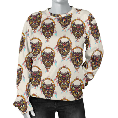 Wolf Tribal Dream Catcher Design Print Women Long Sleeve Sweatshirt