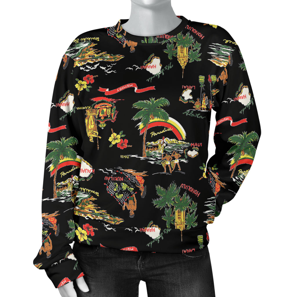 Hawaiian Island Themed Print Women Long Sleeve Sweatshirt