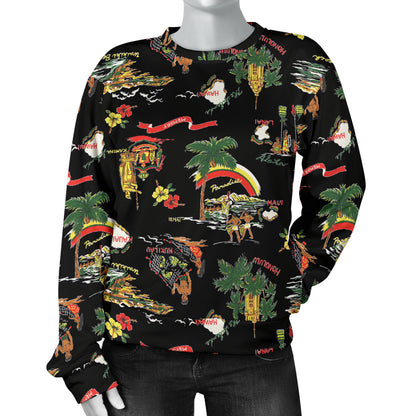 Hawaiian Island Themed Print Women Long Sleeve Sweatshirt
