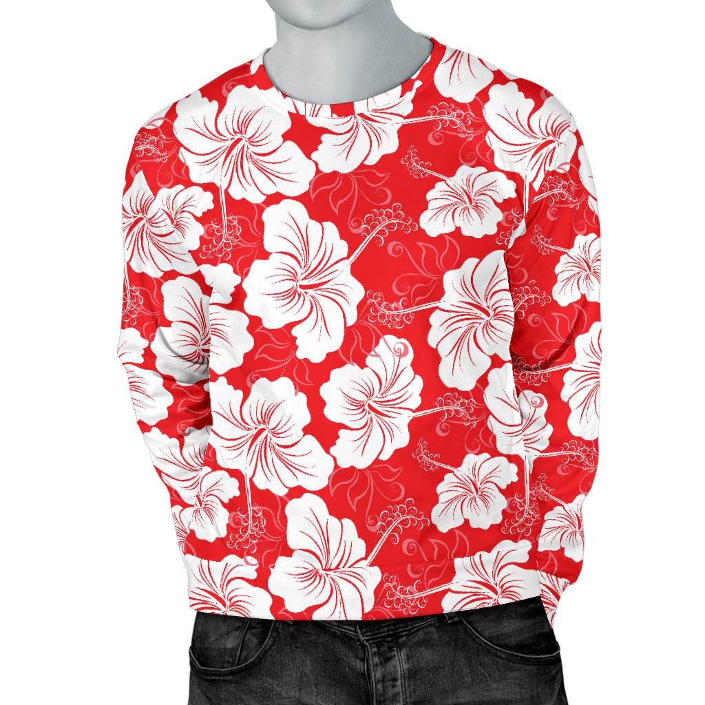 Flower Hawaiian Hibiscus Red Background Print Men Long Sleeve Sweatshirt