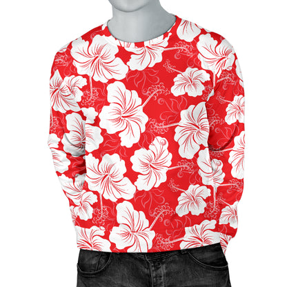 Flower Hawaiian Hibiscus Red Background Print Men Long Sleeve Sweatshirt