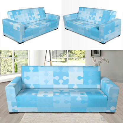 Puzzle Blue Pattern Print Design A04 Sofa Slipcover
