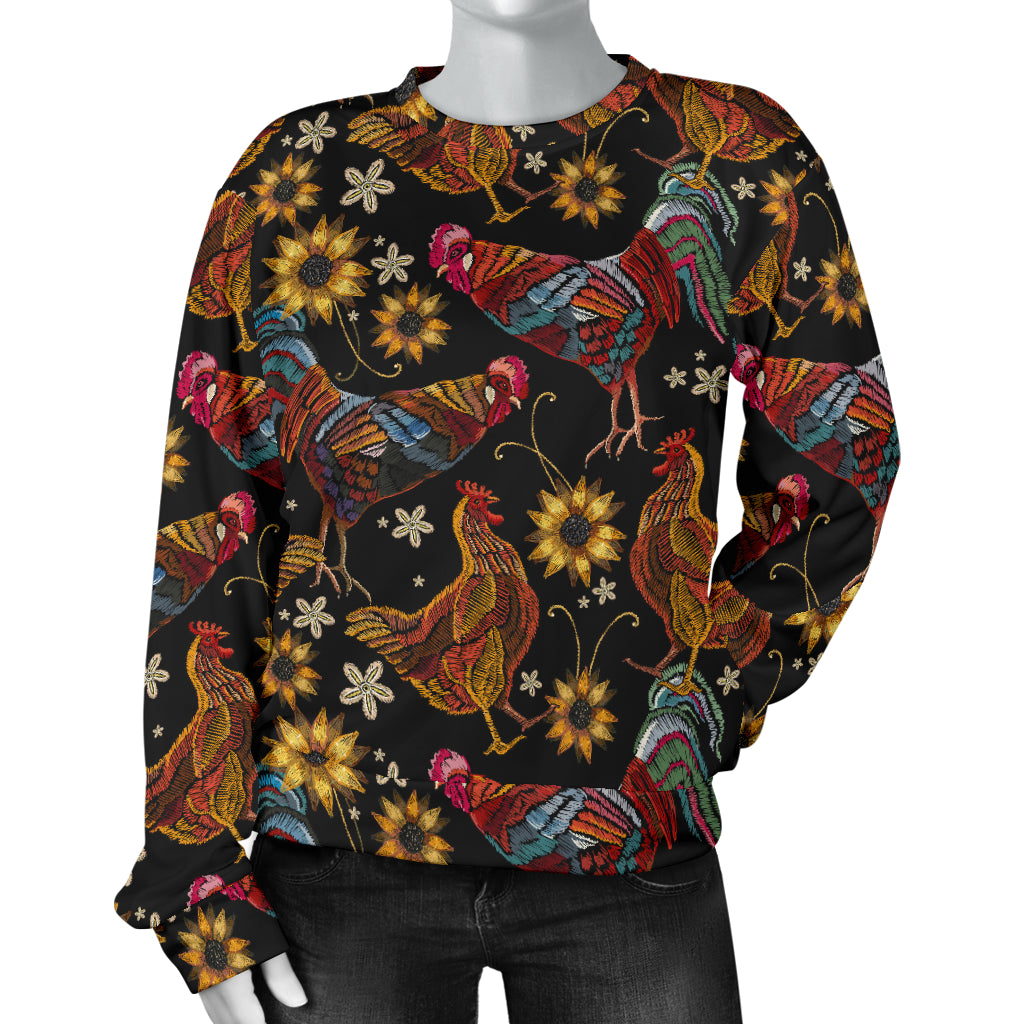 Chicken Embroidery Style Women Long Sleeve Sweatshirt