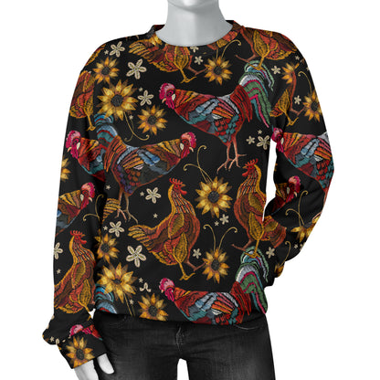 Chicken Embroidery Style Women Long Sleeve Sweatshirt