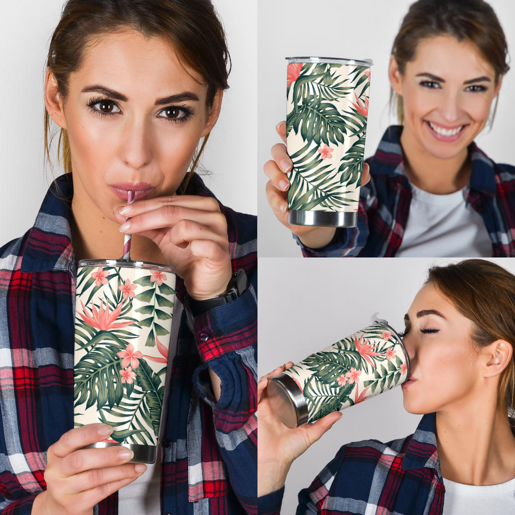Tropical Flower Palm Leaves Tumbler