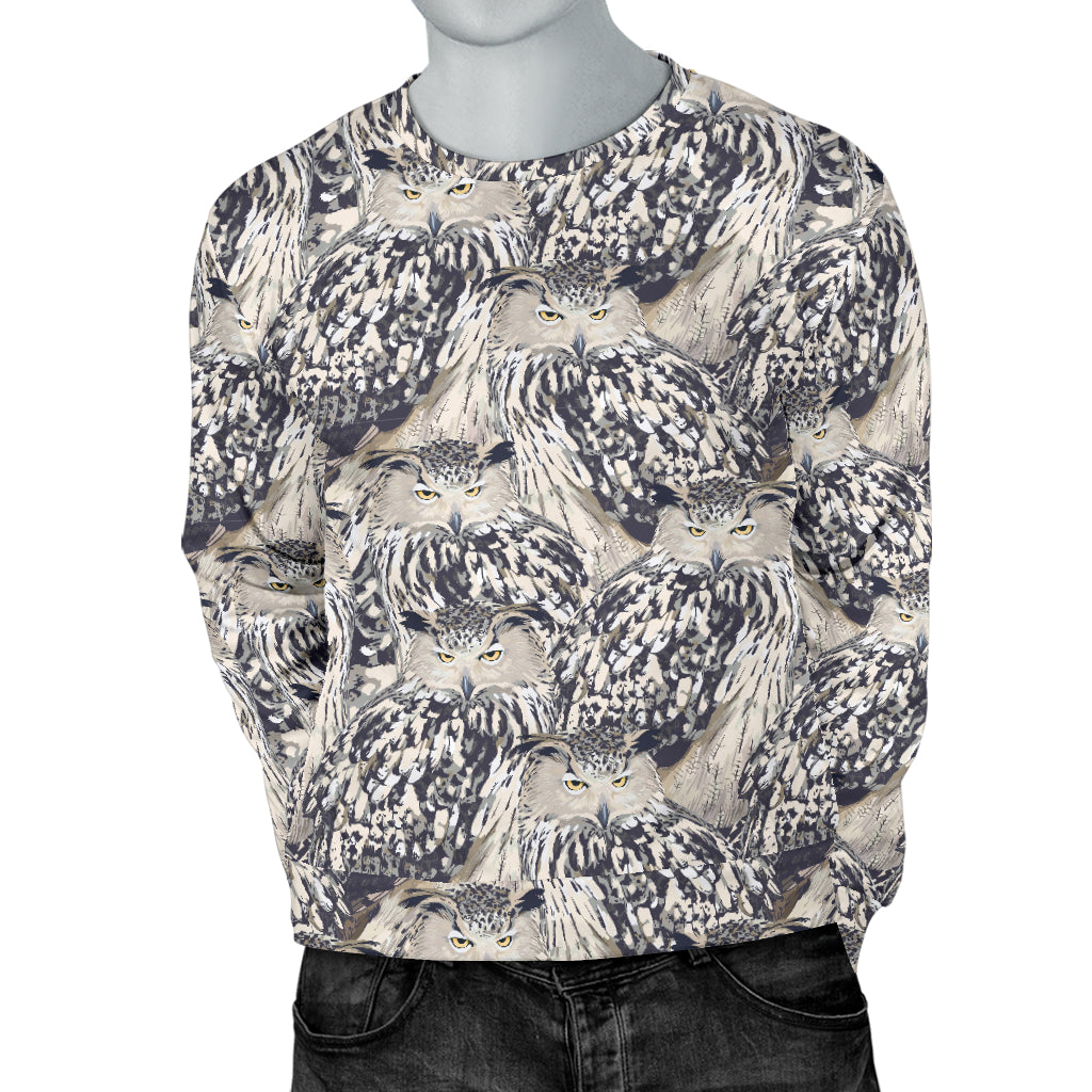 Owl Realistic Themed Design Print Men Long Sleeve Sweatshirt