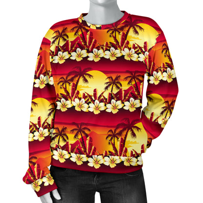 Hawaiian Tropical Sunset Hibiscus Print Women Long Sleeve Sweatshirt