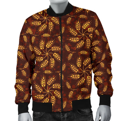 Agricultural Brown Wheat Print Pattern Men Bomber Jacket