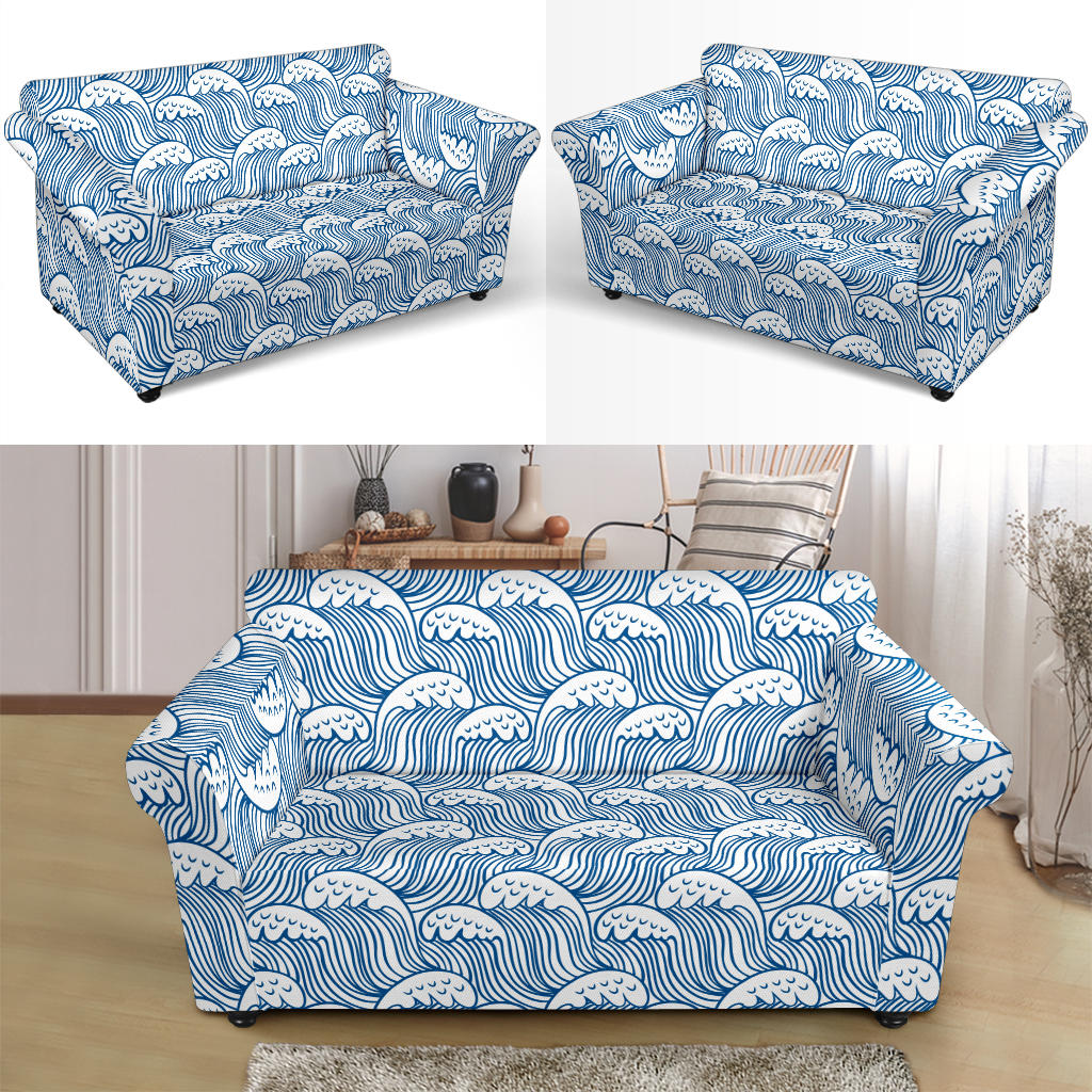 Wave Print Design LKS306 Loveseat Couch Slipcover