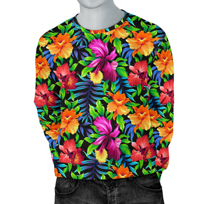 Tropical Folower Colorful Print Men Long Sleeve Sweatshirt