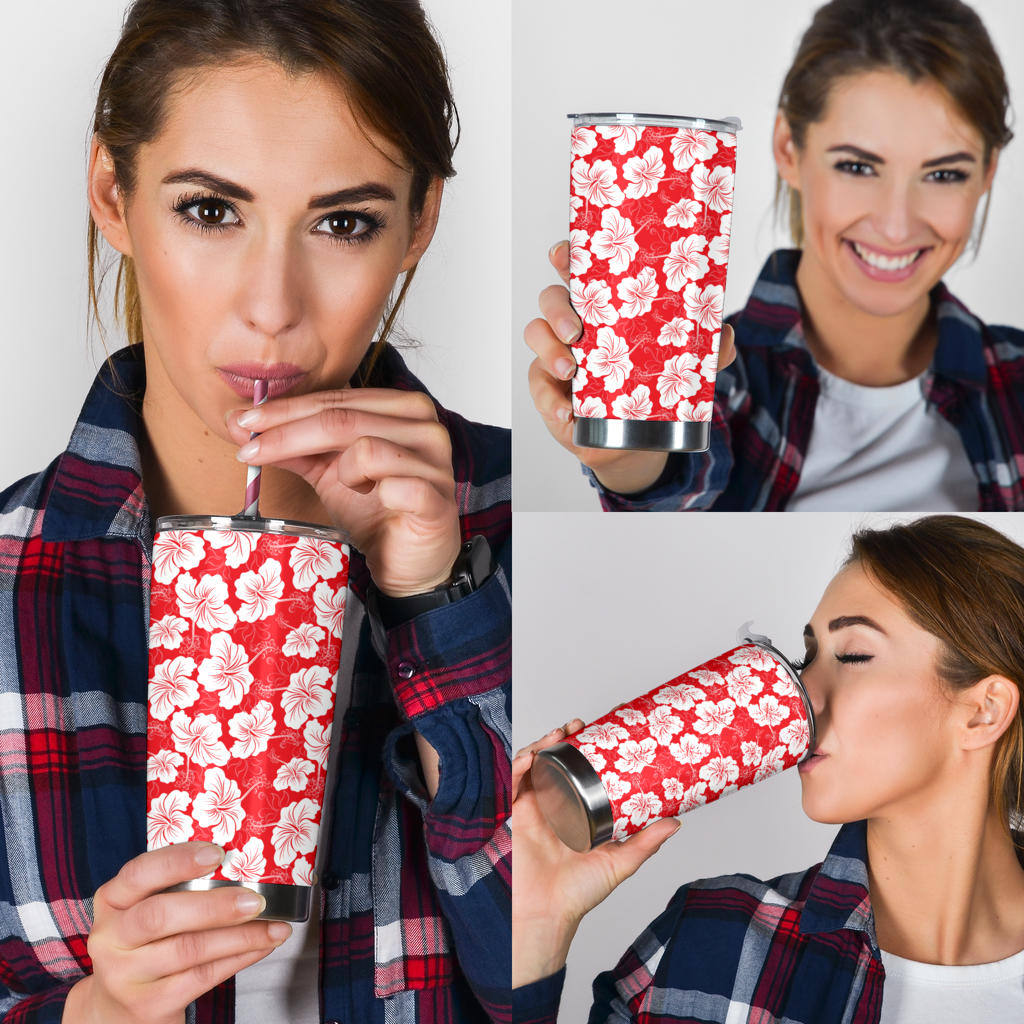 Flower Hawaiian Hibiscus Red Background Print Tumbler