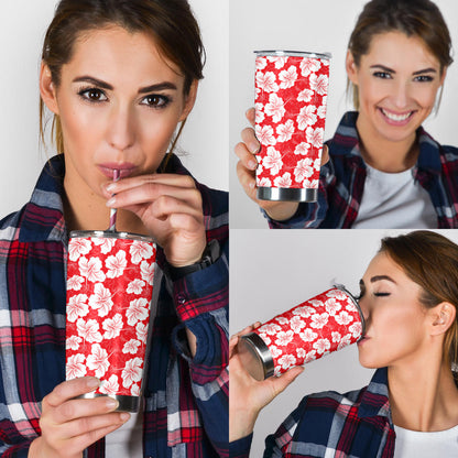 Flower Hawaiian Hibiscus Red Background Print Tumbler