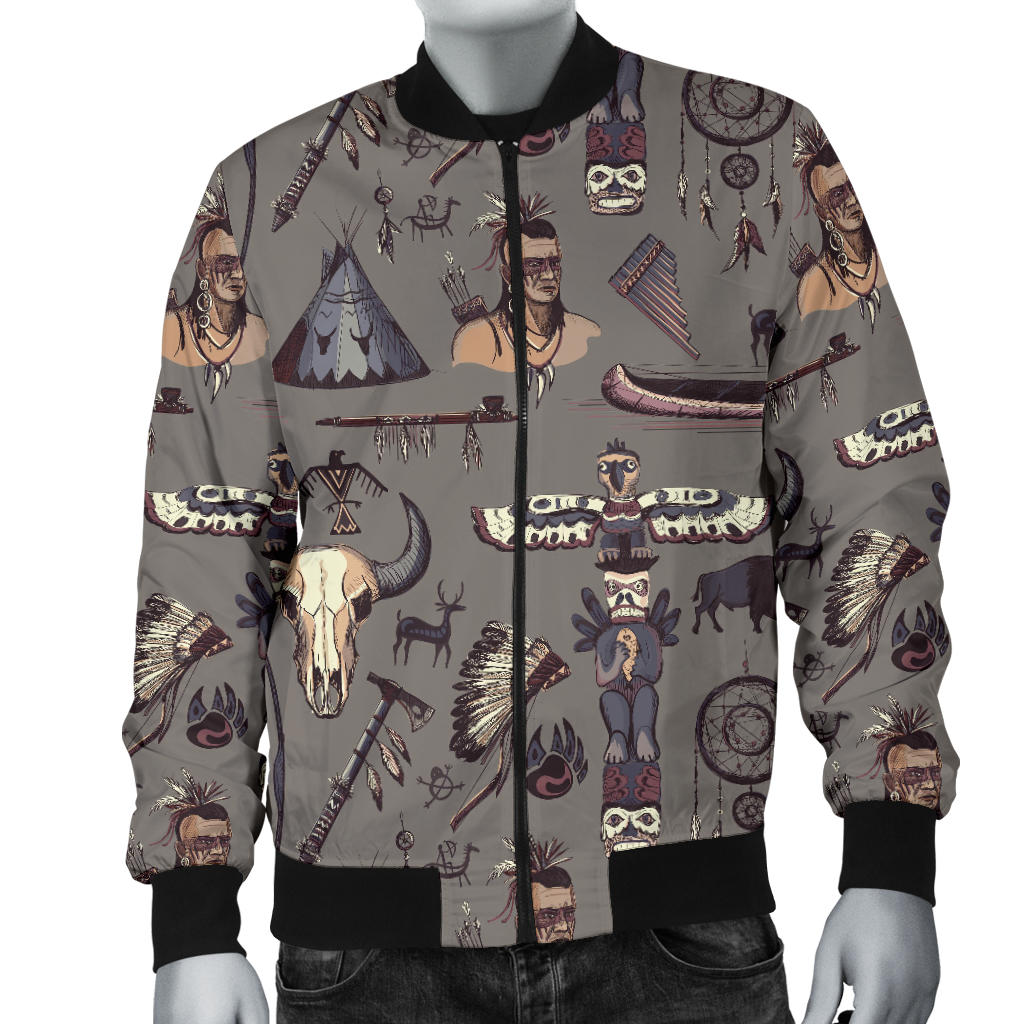 Native Indian life Design Print Men Bomber Jacket