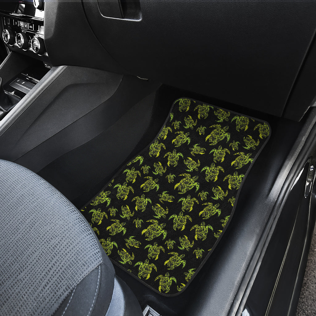 Green Tribal Turtle Polynesian Themed Car Floor Mats Front Back