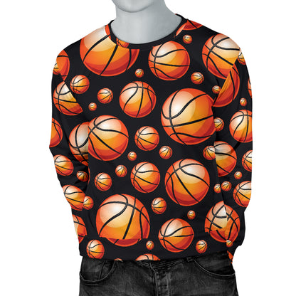 Basketball Black Background Pattern Men Long Sleeve Sweatshirt