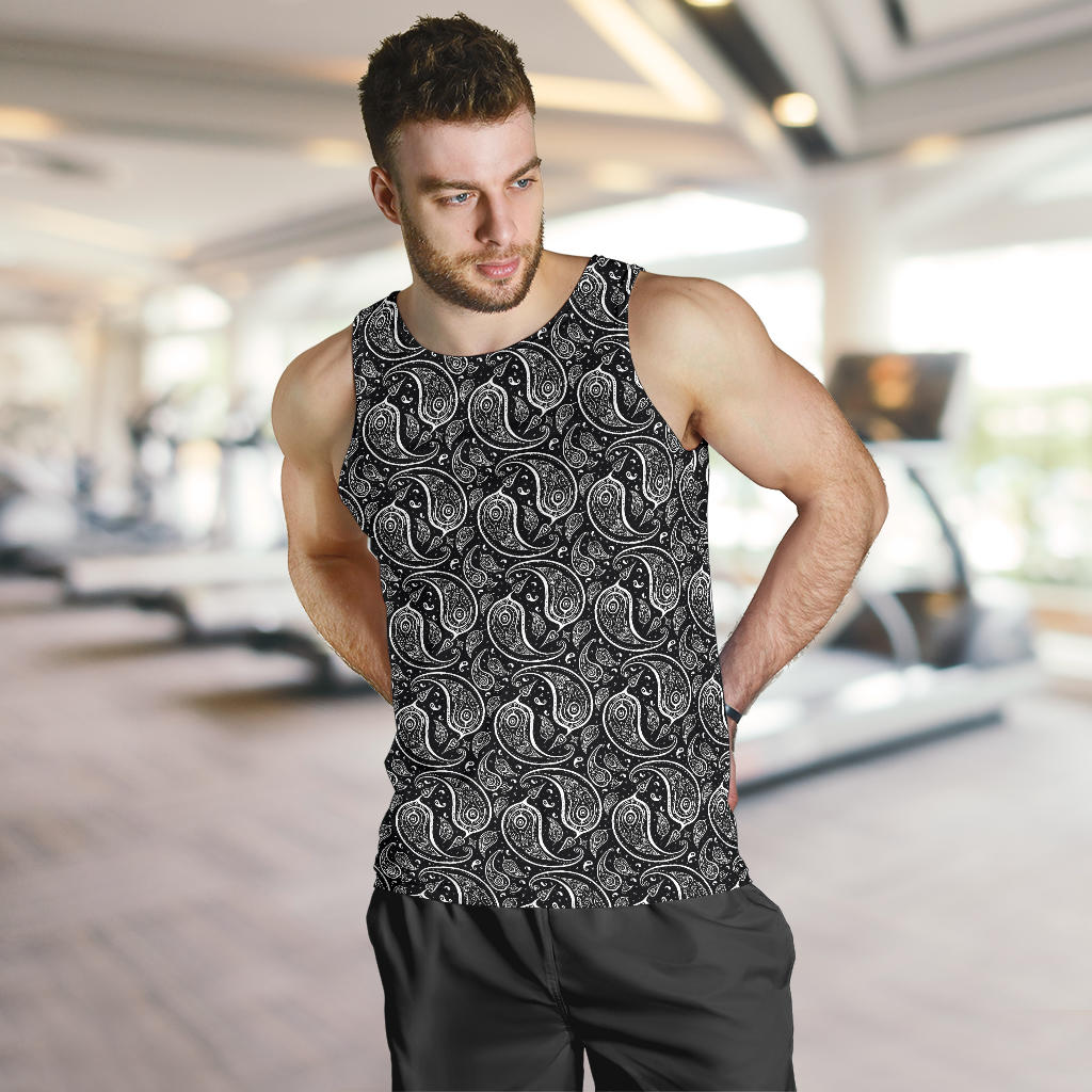 Paisley Black Design Print Men Tank Top