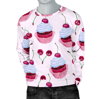 Cherry Cupcake Pink Pattern Men Long Sleeve Sweatshirt