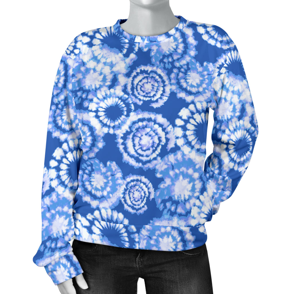 Tie Dye Blue Design Print Women Long Sleeve Sweatshirt
