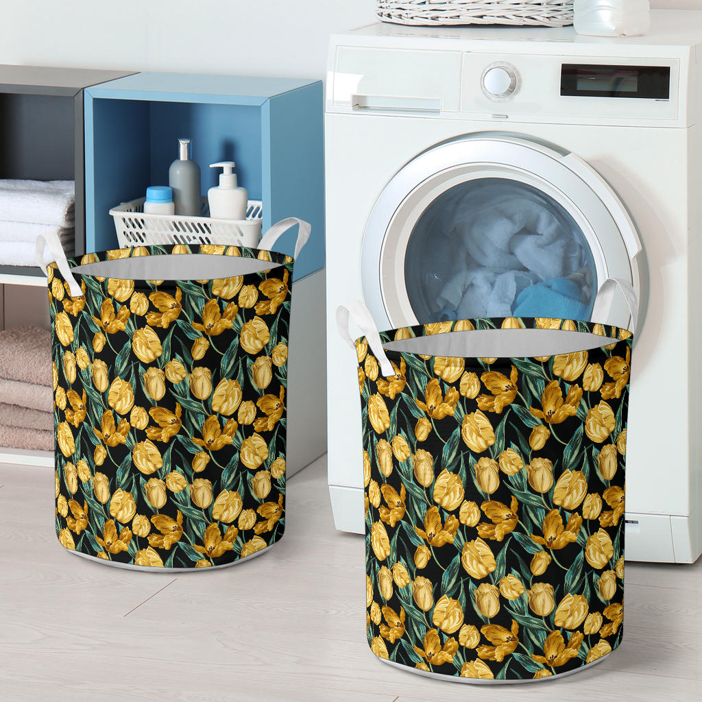 Elegant Yellow Tulip Print Laundry Basket