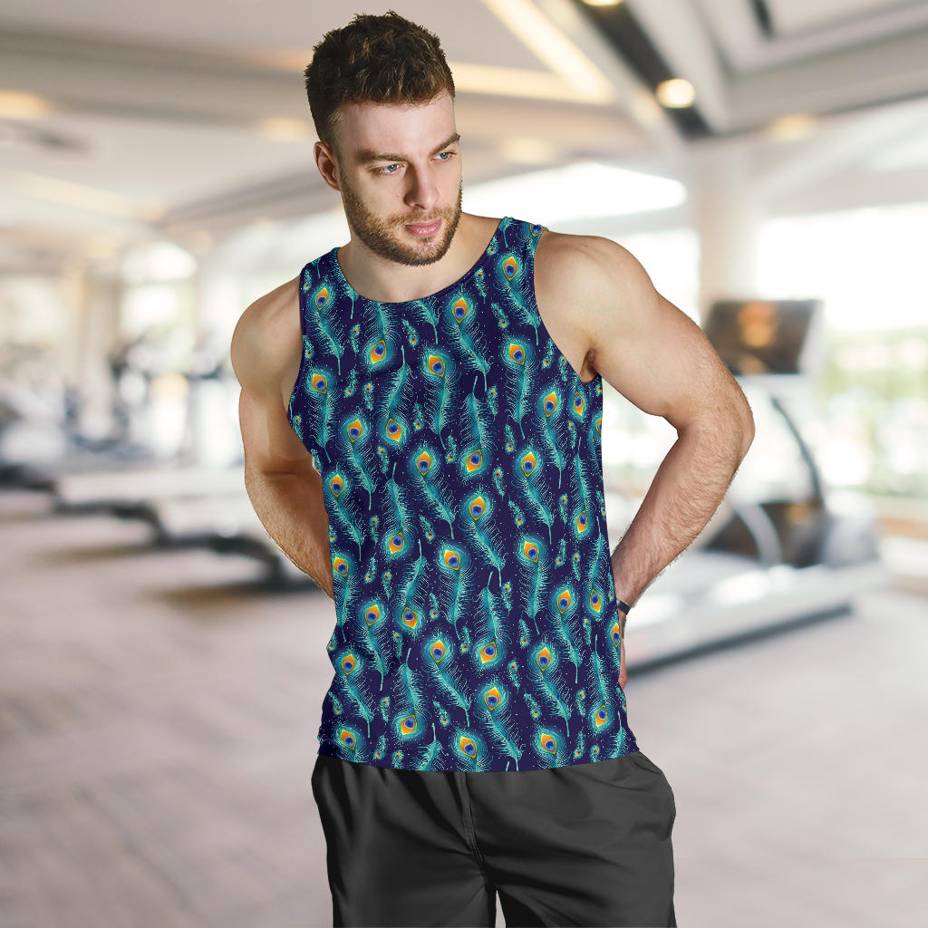 Peacock Feather Blue Design Print Men Tank Top