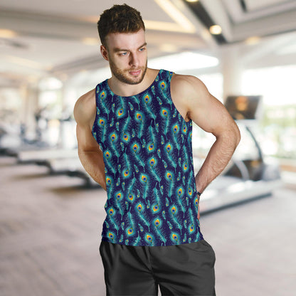 Peacock Feather Blue Design Print Men Tank Top