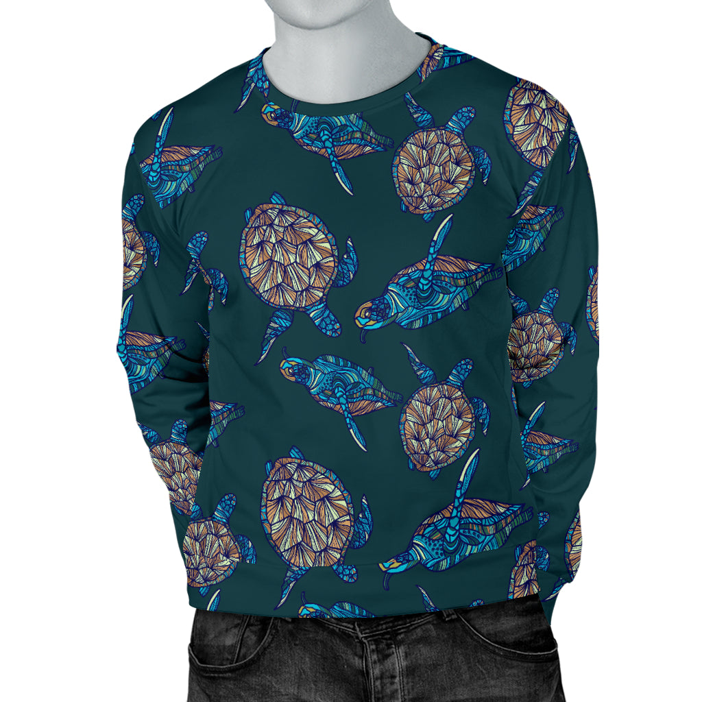 Sea Turtle Hand Drawn Blue Print Men Long Sleeve Sweatshirt