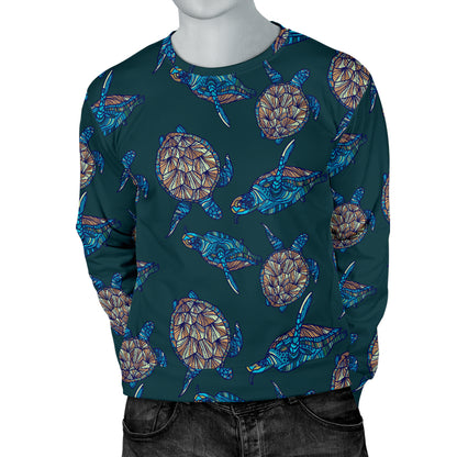 Sea Turtle Hand Drawn Blue Print Men Long Sleeve Sweatshirt