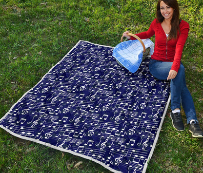 Music Note Blue Themed Print Quilt Bedspread