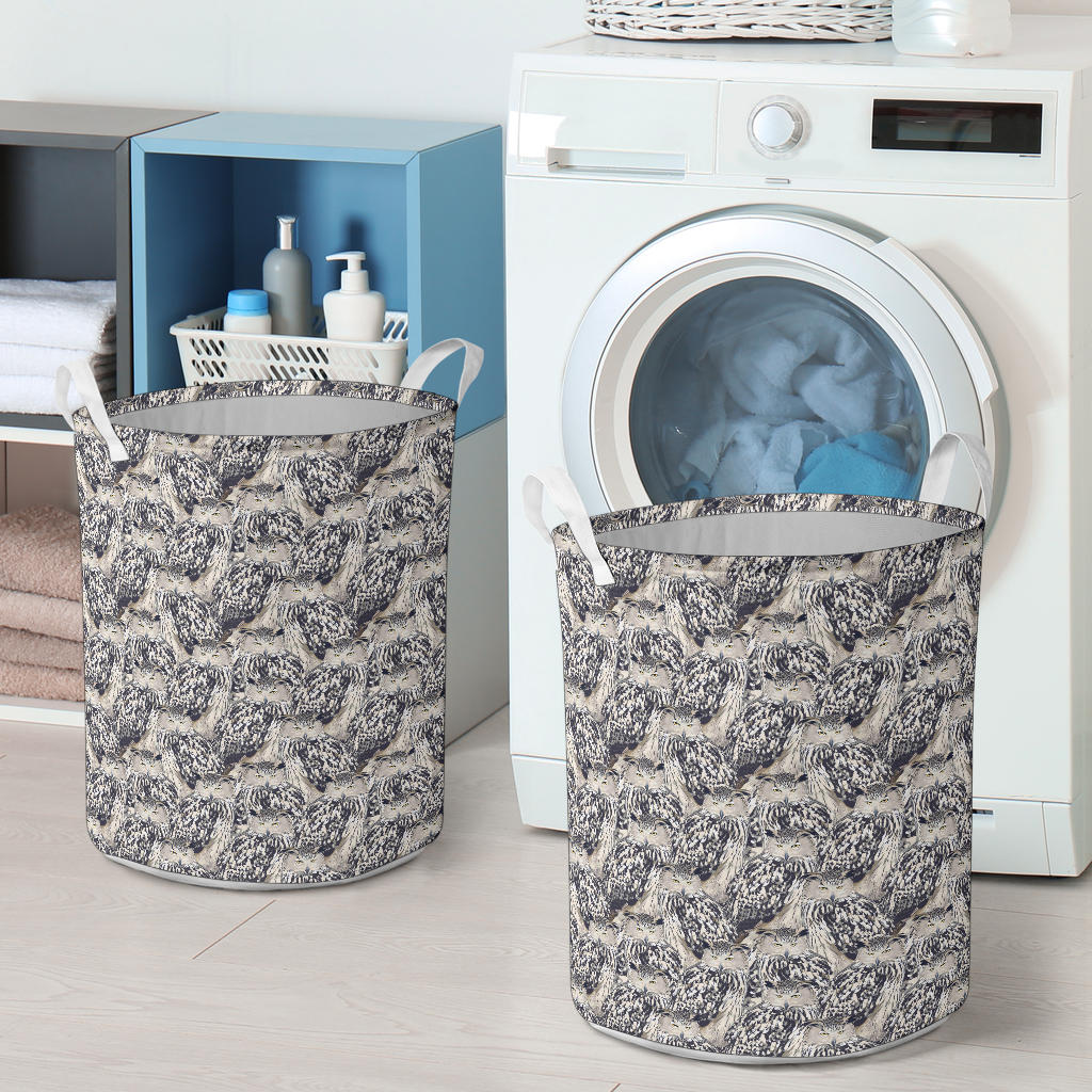 Owl Realistic Themed Design Print Laundry Basket