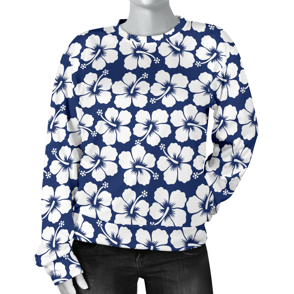 Hibiscus Blue Hawaiian Flower Pattern Women Long Sleeve Sweatshirt