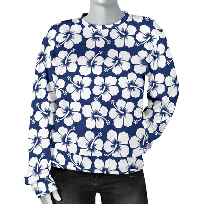 Hibiscus Blue Hawaiian Flower Pattern Women Long Sleeve Sweatshirt