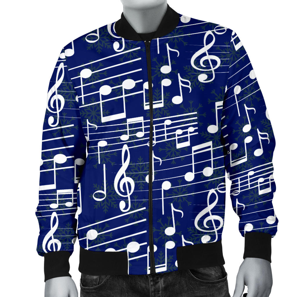 Music Note Blue Themed Print Men Bomber Jacket