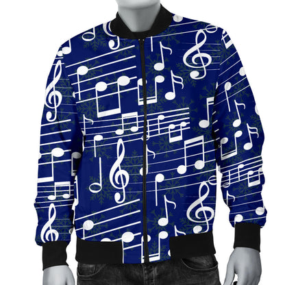 Music Note Blue Themed Print Men Bomber Jacket