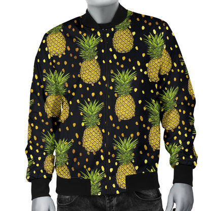 Pineapple Gold Dot Themed Print Men Bomber Jacket