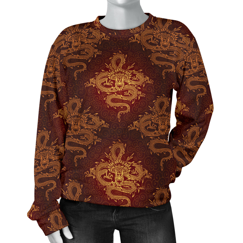 Chinese Dragons Gold Design Women Long Sleeve Sweatshirt