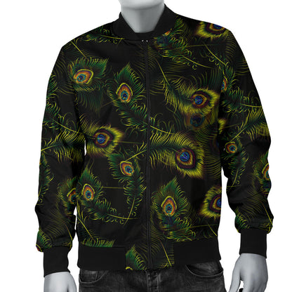 Peacock Feather Pattern Design Print Men Bomber Jacket