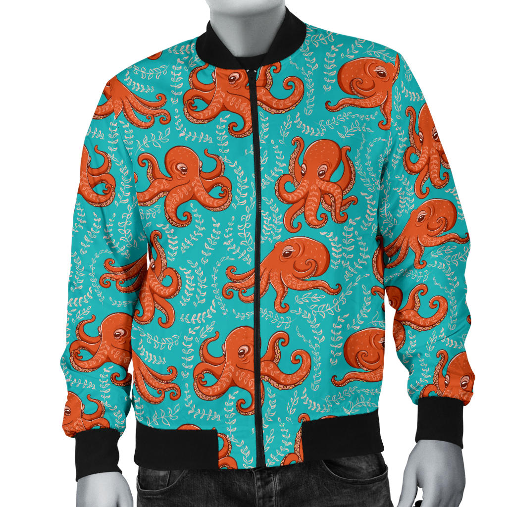 Octopus Cartoon Design Print Themed Men Bomber Jacket