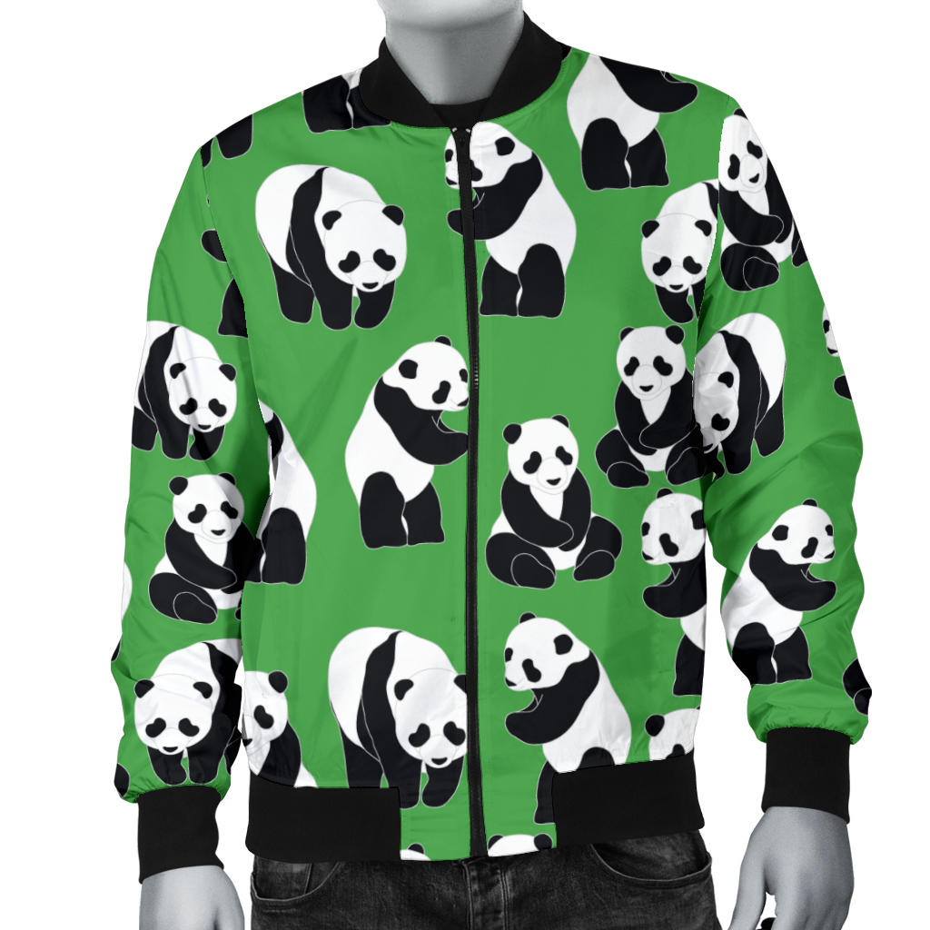 Panda Bear Pattern Themed Print Men Bomber Jacket