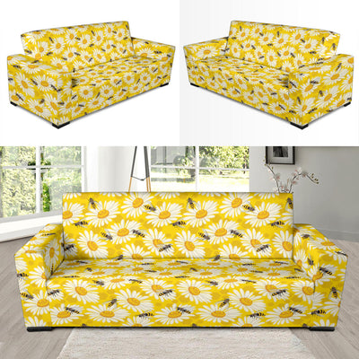 Bee Daisy Pattern Print Design 06 Sofa Slipcover