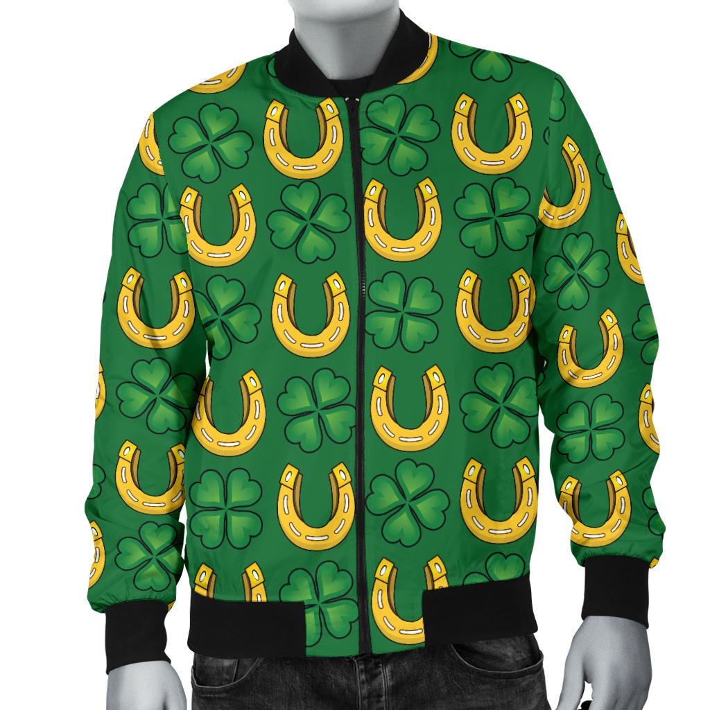 Shamrock Horseshoes Print Pattern Men Bomber Jacket