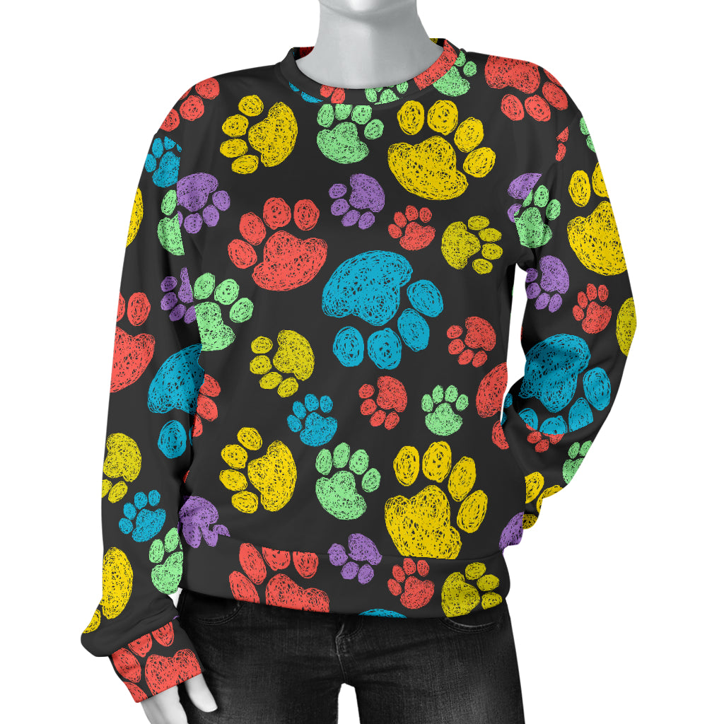 Paw Colorful Print Women Long Sleeve Sweatshirt