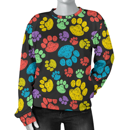 Paw Colorful Print Women Long Sleeve Sweatshirt