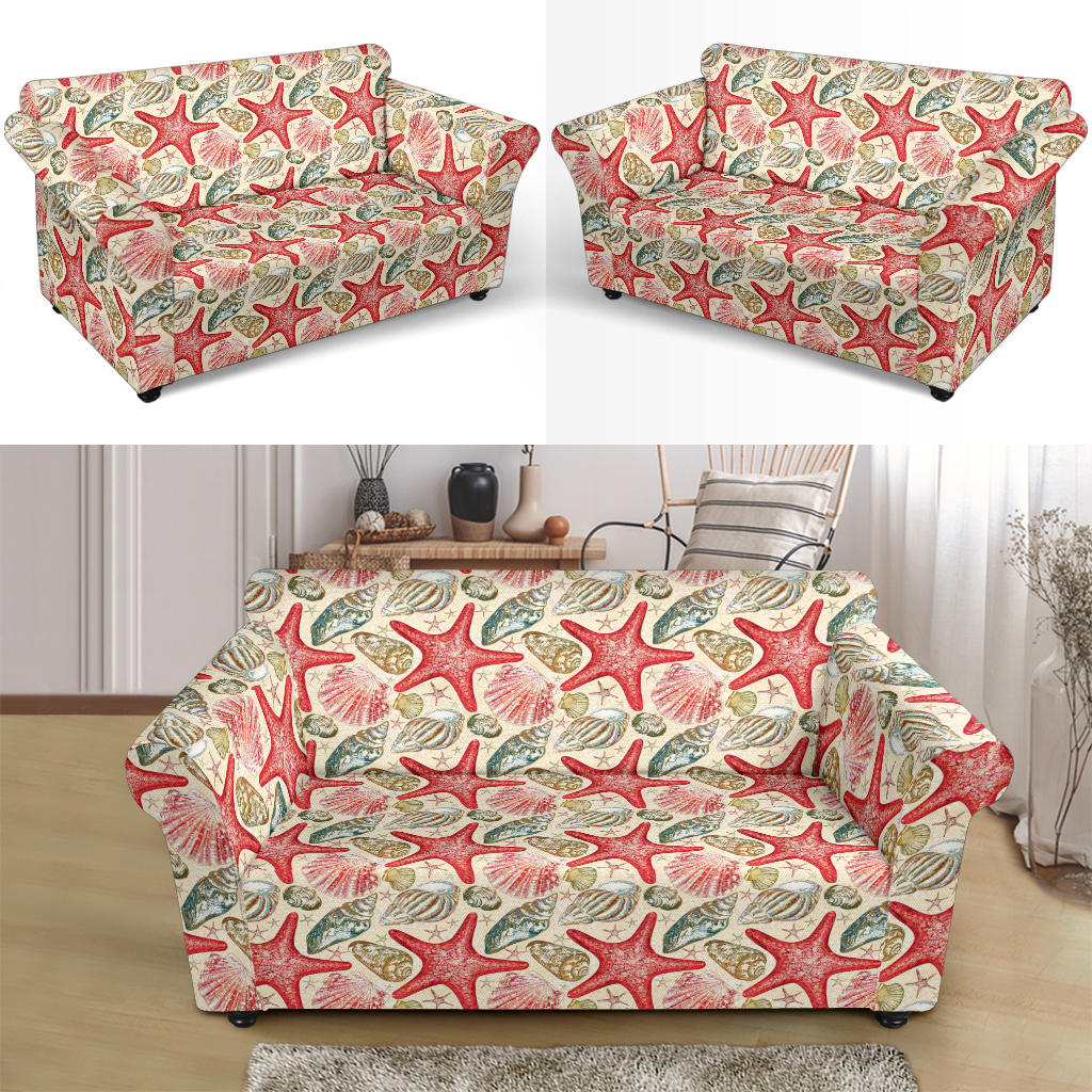 Seashell Print Design LKS301 Loveseat Couch Slipcover