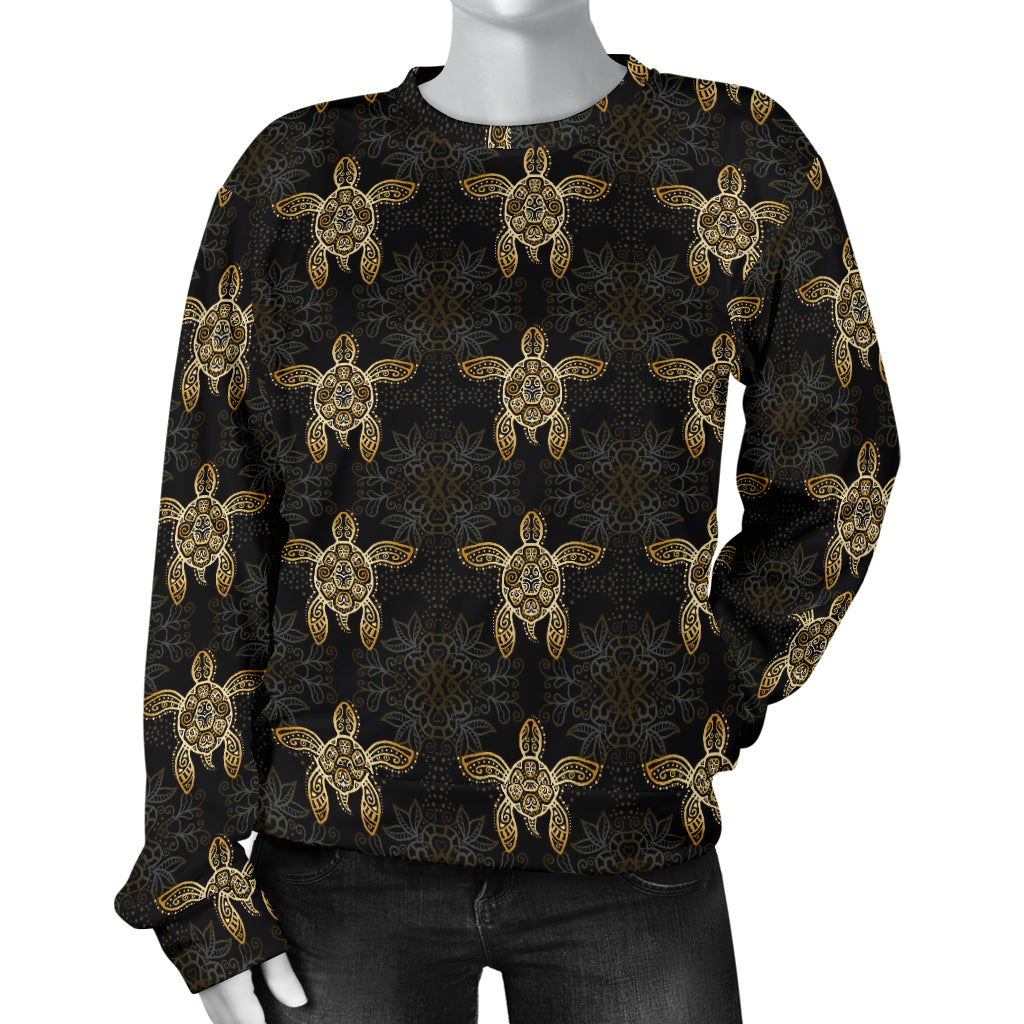 Gold Tribal Turtle Polynesian Design Women Long Sleeve Sweatshirt