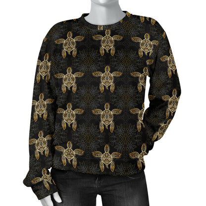 Gold Tribal Turtle Polynesian Design Women Long Sleeve Sweatshirt